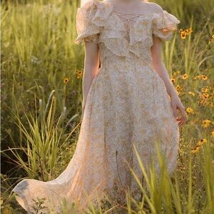 Floral Print Linen Naive Dress Cottagecore Selkie Romantic Summer